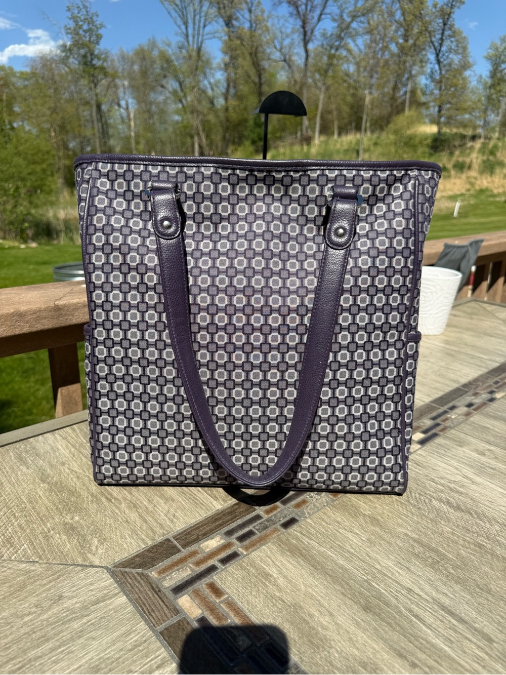 EUC Nine West Purple Geometric Shapes Large Daily Big Vintage Tote - Picture 5 of 13
